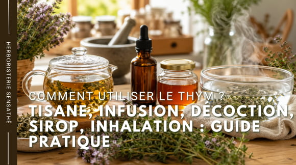 Comment utiliser le thym  Tisane, infusion, décoction, sirop, inhalation  guide pratique - Herboristerie Sensathé